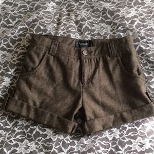 Sanctuary brown herringbone tweed cuffed shorts