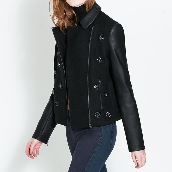Zara Outerwear - 🆕Zara Embellished Coat with Faux Leather Details