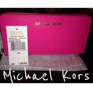 Michael Kors Neon Pink Continental Wallet