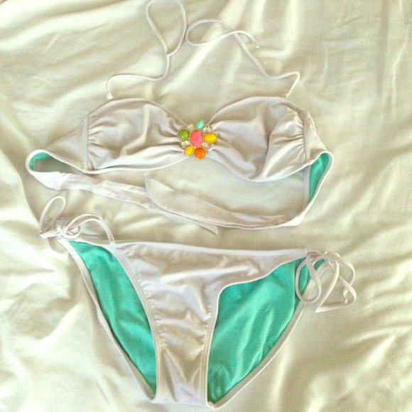 White & Mint Bikini Top