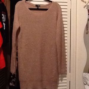 Long sleeved champagne colored sweater dress.