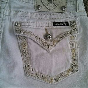 Miss Me White Lace-Trimmed Bling Shorts