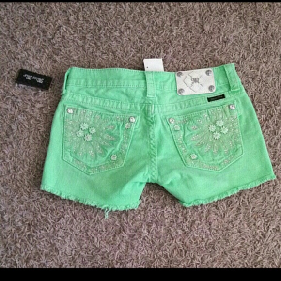 Miss Me Green Cutoff Bling Shorts
