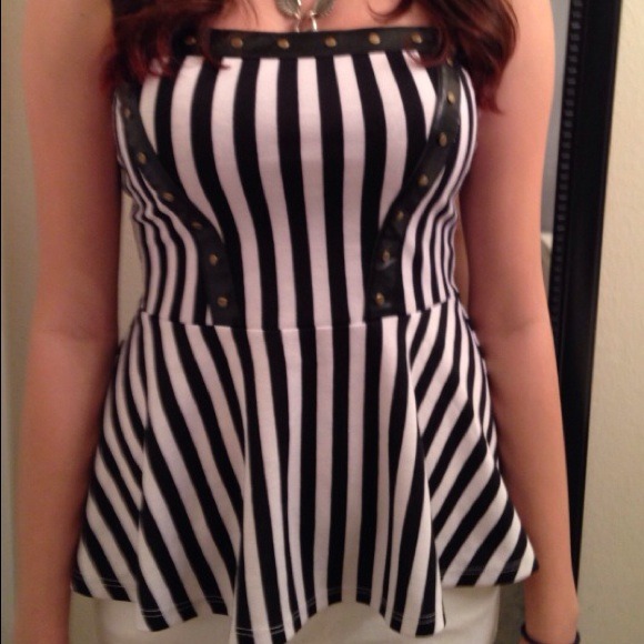Strapless Peplum striped shirt ON SALE