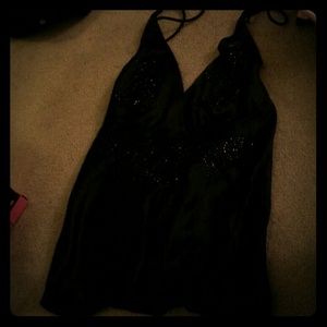Satin halter top w bead detail