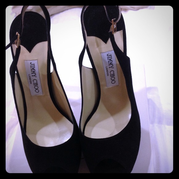 Jimmy Choo black suede peep toe shoes