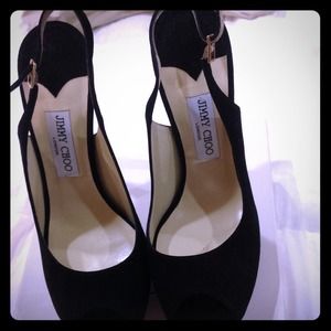 Jimmy Choo black suede peep toe shoes