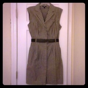 Gray and white pinstripe dress