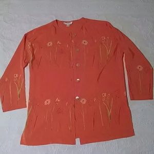 100% Silk Long Sleeve Blouse, Size XL