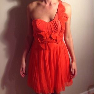 Bright orange one shoulder chiffon dress