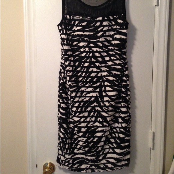 Dressy dress sheer zebra layered fringe occasion
