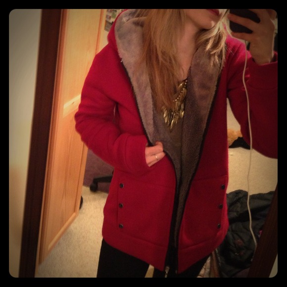 Red fur lined hoodie
