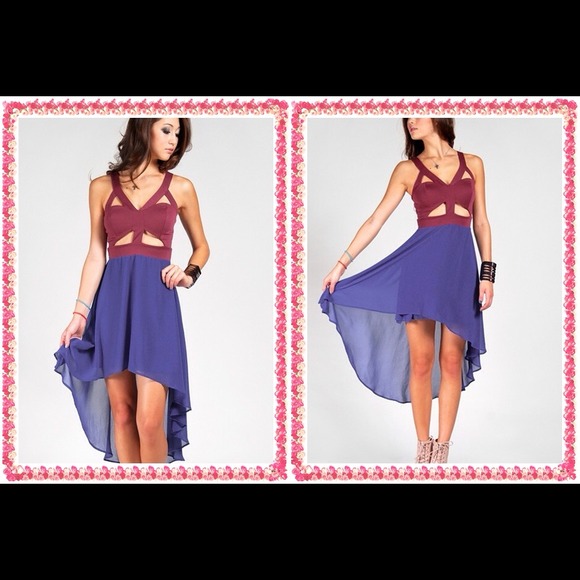 Dresses & Skirts - Burgundy teal navy blue hi lo cut out midi dress