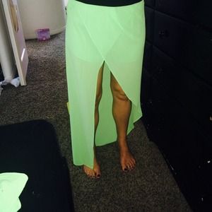 Neon green high low skirt