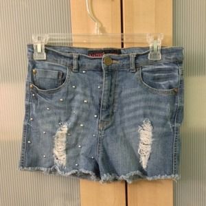 Studded & Distressed high-waisted shorts