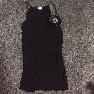 Black layered tank-top with beaded flower