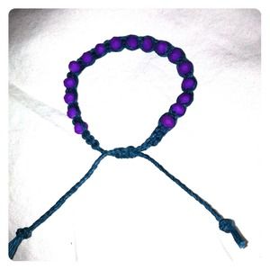 Teal wax linen bracelet purple faceted bead stone