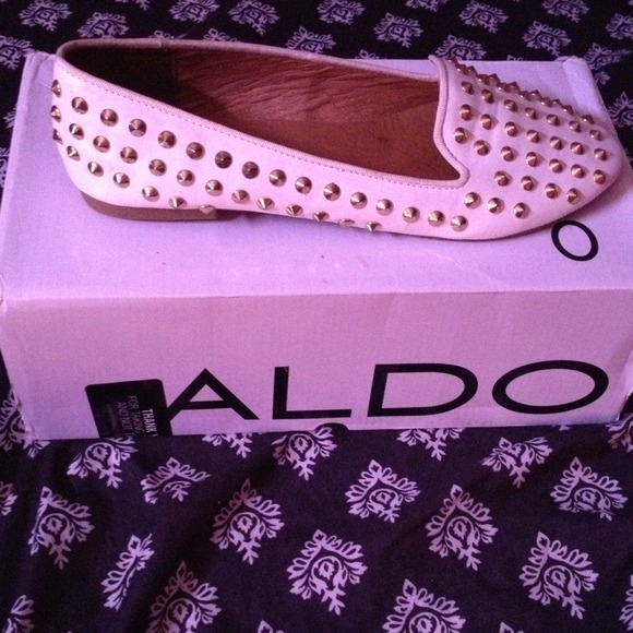 ALDO Gold Studded White Loafers