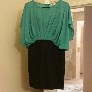 Teal and black mini dress