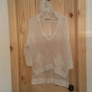 White hooded see through pullover