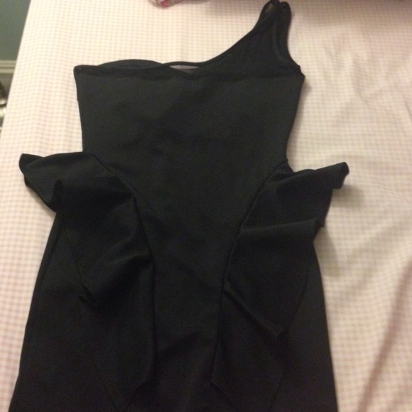 One shoulder mesh black peplum dress - Picture 2 of 3