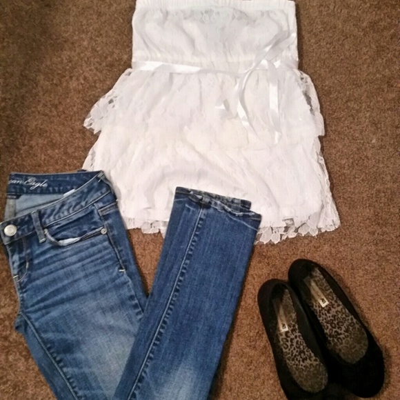 White lace strapless top