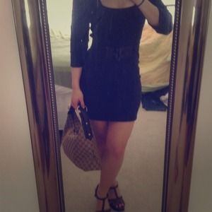 Flattering knit Charlotte Ronson belted navy dress