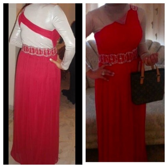 watermelon colored One shoulder dress !