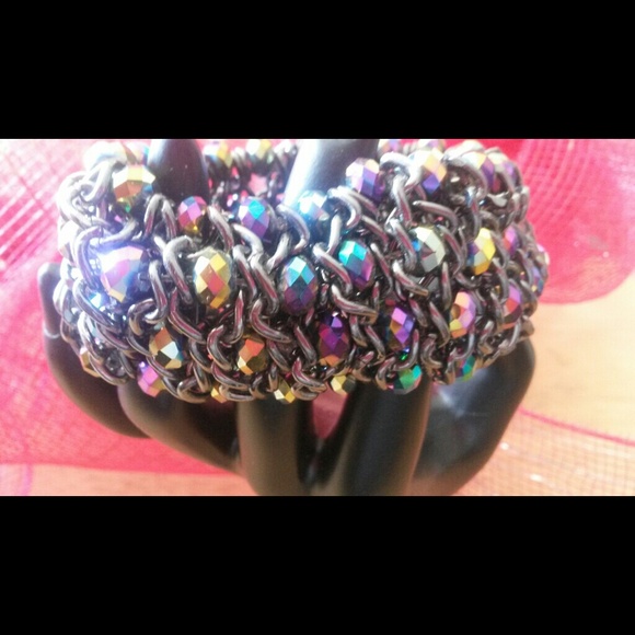 Style And Co Black Irridescent Wide Stretch Bracelet NEW