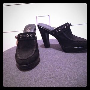 Black Suede Coach Mules!