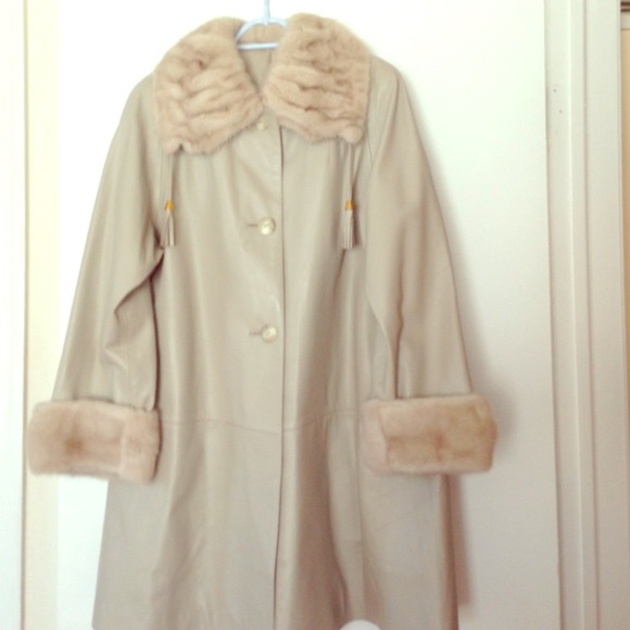 Gray real leather with real mika animal fur coat
