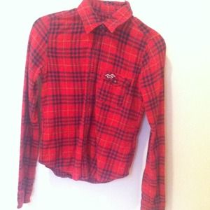 Red and Navy Blue Plaid Hollister Shirt