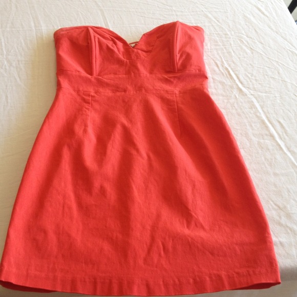 Coral, plunging sweet-heart neckline dress