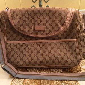 Brown, pink, cream and blue diaper / messenger bag