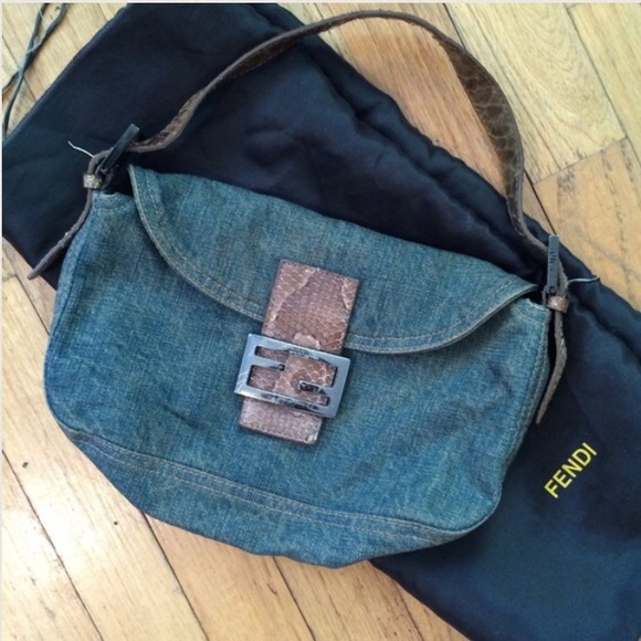 Authentic Fendi Denim & Genuine Python Baguette
