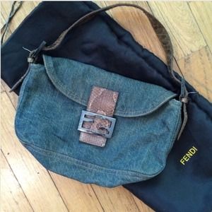 Authentic Fendi Denim & Genuine Python Baguette
