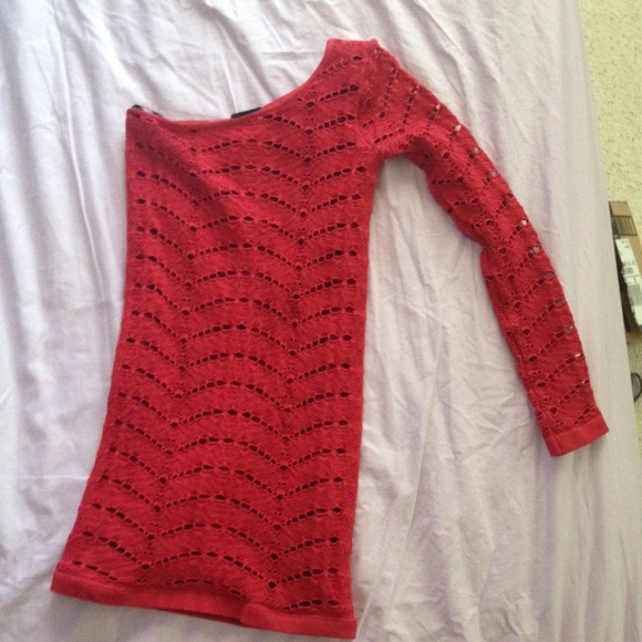 Bebe red crochet one shoulder dress