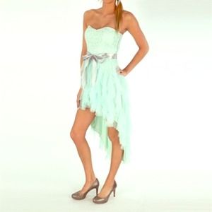 Mint Green Ruffle High Low Homecoming Dress