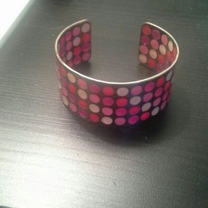 Pink enamel polka dot cuff bracelet