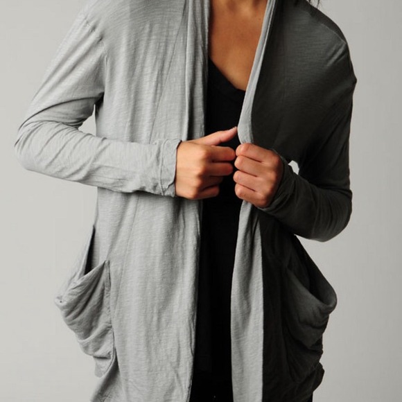 James Perse Open Drape Cotton Knit Gray Cardigan