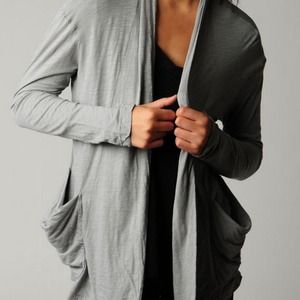 James Perse Open Drape Cotton Knit Gray Cardigan