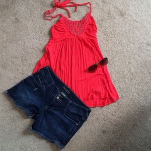 Forever 21 Crochet front red halter top