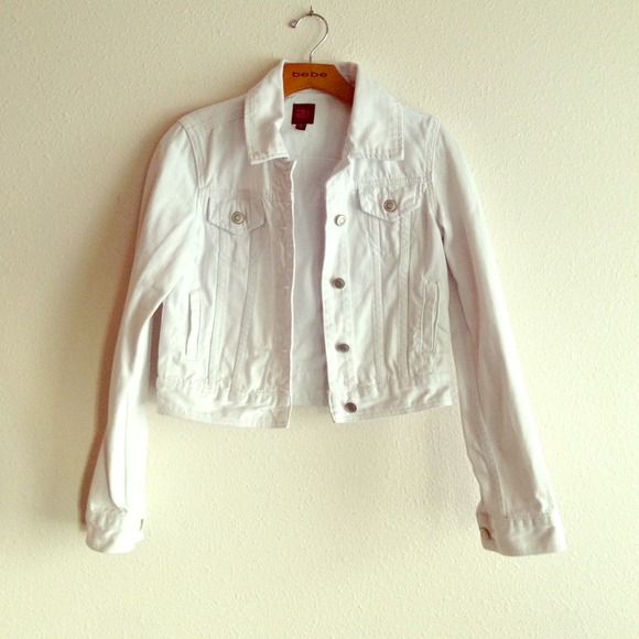 White Denim Cropped Bebe Jacket