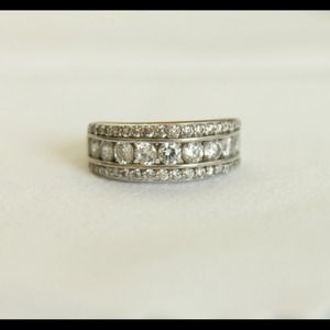 Simulated diamond sterling silver ring