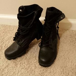 Authentic canvas and leather combat boots