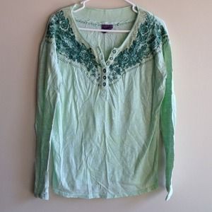 Free People Embroidered Green Shirt