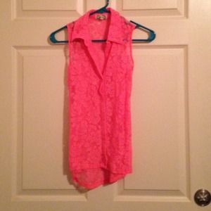 Neon/Hot Pink Kirra Floral Lace Tank XS