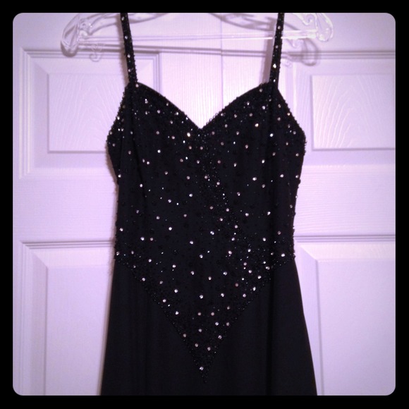 Black, Rhinestone, Low Back, Landa Prom Dress