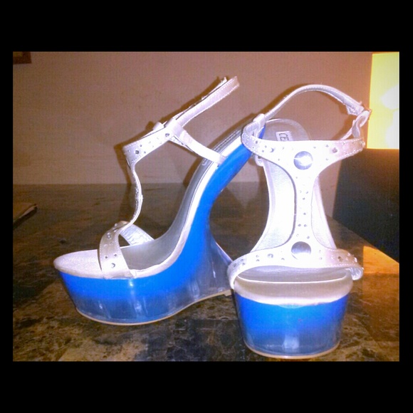 Silver and blue heels