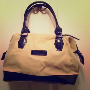 Longchamp black and white linen handbag